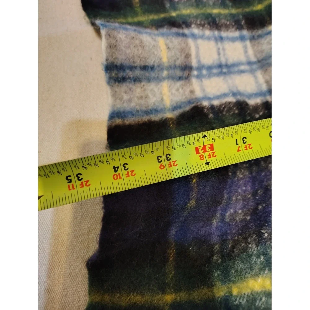 Zoeppritz Lambswool Throw Blanket Blue Green Plaid Fringed Made in Germany 52x34